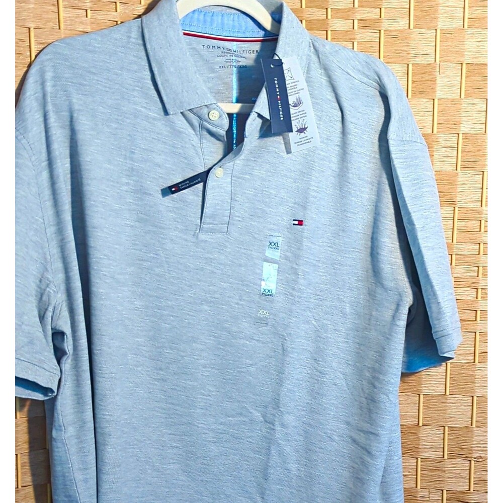 Tommy Hilfiger Men's Gray Solid Short Sleeve Polo Shirt Logo Button 2XL